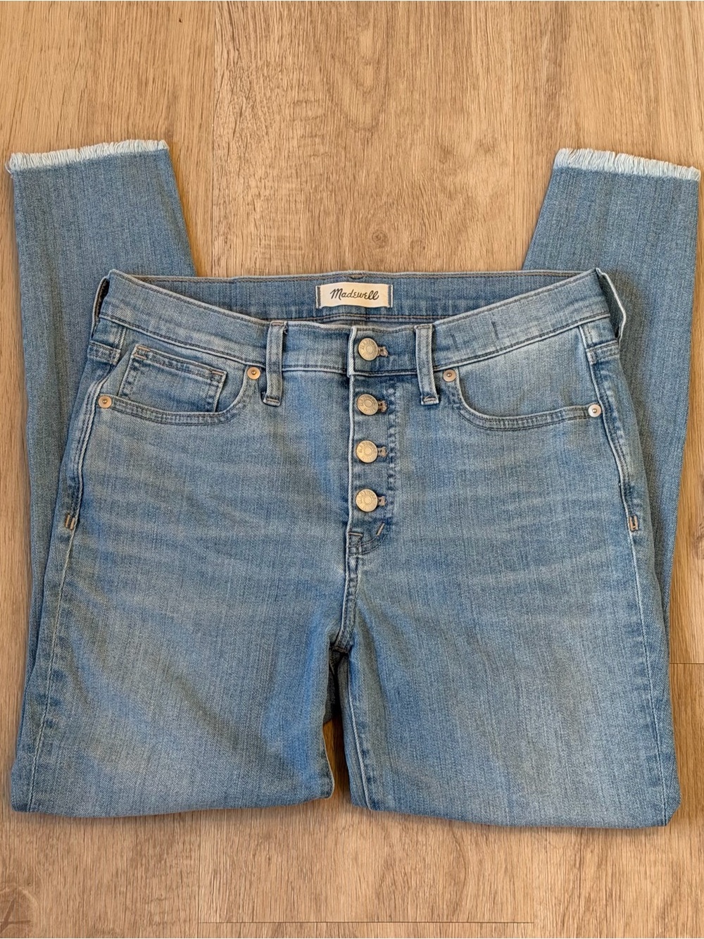 Madewell High Rise, Button-Fly, Skinny Crop, Light Wash Jeans
